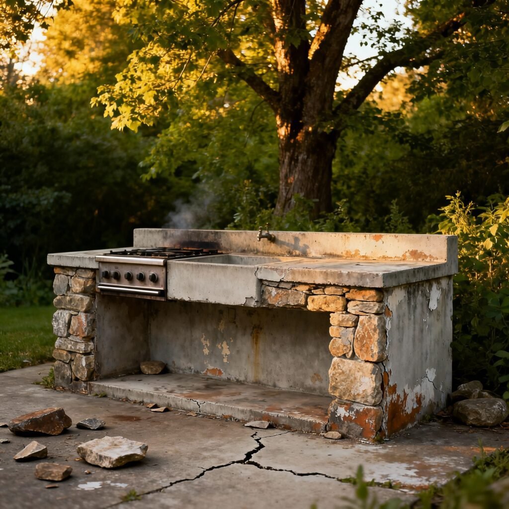 An old outdoor kitchen need of restoration
