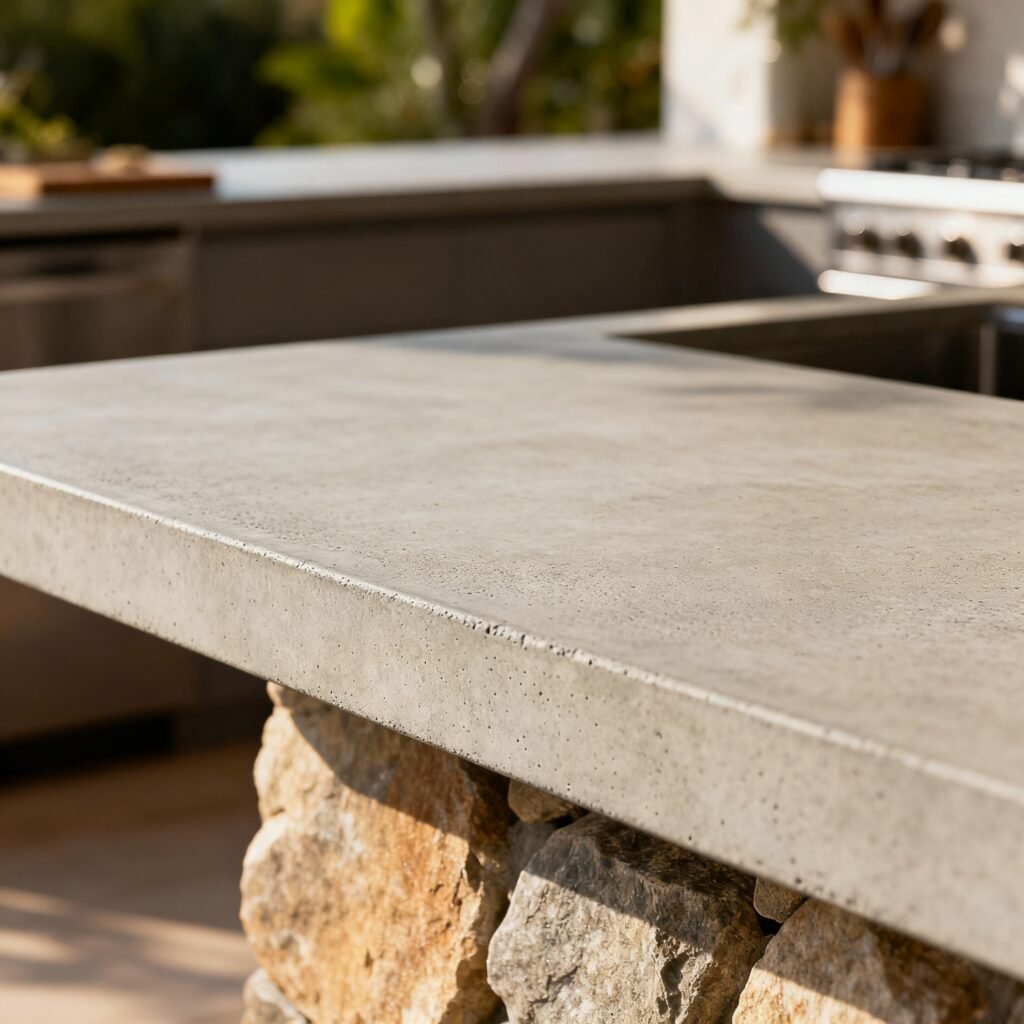 Concrete countertop for an outdoor kitchen