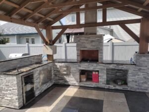 outdoor kitchen rustic wood countertop